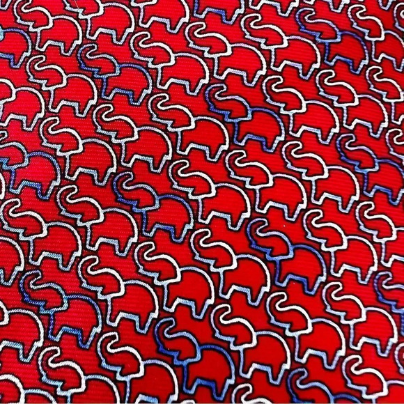 Brooks Brothers 346 Silk Tie Mini Elephant Print Red Blue USA Patriotic Election - Picture 3 of 6